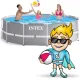 INTEX 26716 Frame Swimming Pool Set 366 x 99 cm, 18-in-1 Bundle, Grey