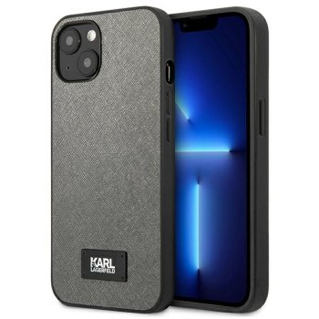 Karl Lagerfeld Saffiano Plaque dėklas, skirtas iPhone 13 mini, sidabrinis