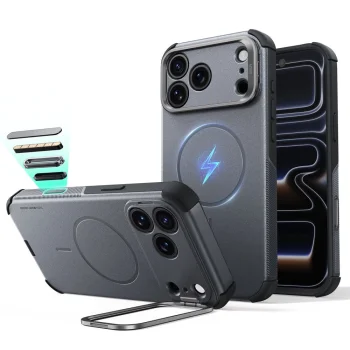 ESR Cyber Tough Kickstand MagSafe dėklas iPhone 18 Pro Max / 17 Pro Max, pilkas