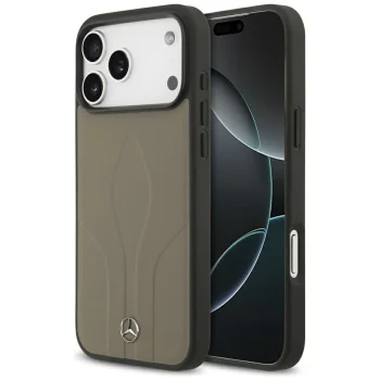 Mercedes dėklas iPhone 17 Pro Max telefonui Leather The Move MagSafe, smėlio spalvos