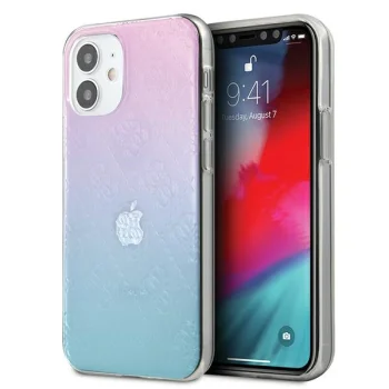 Guess iPhone 12 mini dėklas 4G 3D Pattern Collection, mėlynai rožinis