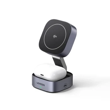 Ugreen W702 „trys viename“ belaidis įkroviklis su MagSafe ir Qi2, juodas