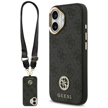 Guess dėklas iPhone 17 telefonui 4G Strass Logo & Big Strap, juodas