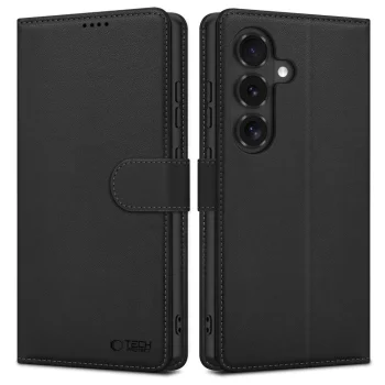 Atverčiamasis dėklas Tech-Protect Wallet, skirtas Samsung Galaxy S26 FE, juodas