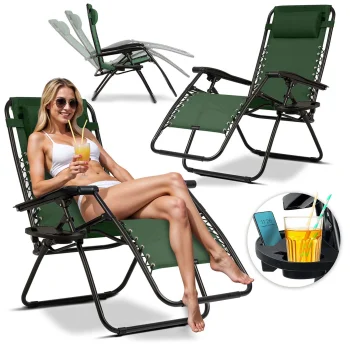Sofotel Chillwell Folding Garden Sun Lounger with Cushion, Set of 2, Green