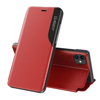 Bookcase Flip Cover Hurtel Eco Leather View Case for iPhone 13 Pro with Stand, Red