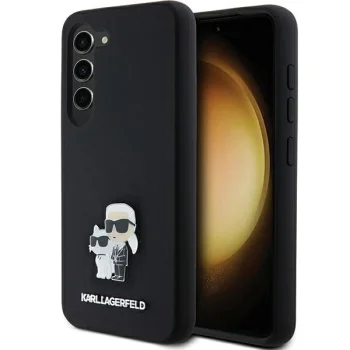 Karl Lagerfeld Samsung Galaxy S23 dėklas Silicone Karl & Choupette Metal Pin, juodas