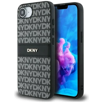 DKNY Mono Stripe & Metal Logo dėklas, skirtas iPhone 16e, juodas