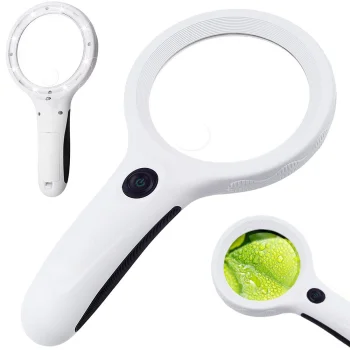 Handheld Reading Magnifying Glass 4x with 8 LEDs and UV Light, White
