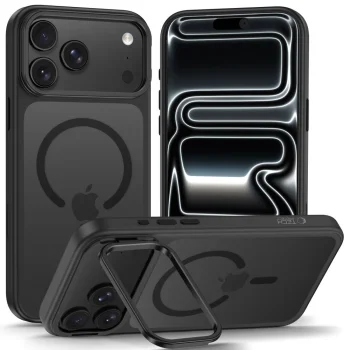 Tech-Protect MagStand MagSafe CC dėklas iPhone 18 Pro / 17 Pro su stovu, Matte Black