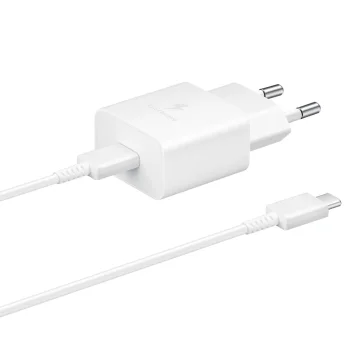 Samsung EP-T1510XWEGEU USB-C 15W PD AFC įkroviklis su USB-C laidu, baltas