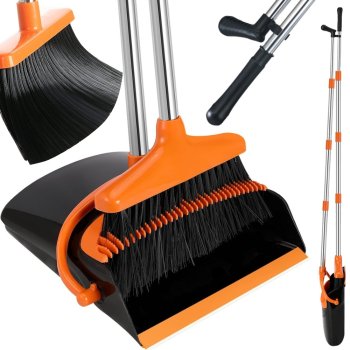 Broom and Dustpan Set with Long Handle 2-in-1