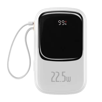 Baseus Qpow išorinė baterija 20000mAh 22.5W su USB-C laidu, balta