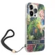 Guess Flower Strap dėklas iPhone 14 Pro telefonui su dirželiu, mėlynas