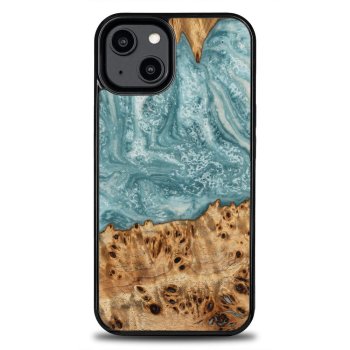 Bewood iPhone 15 Plus Case Unique Uranus Wood and Resin, Blue/White