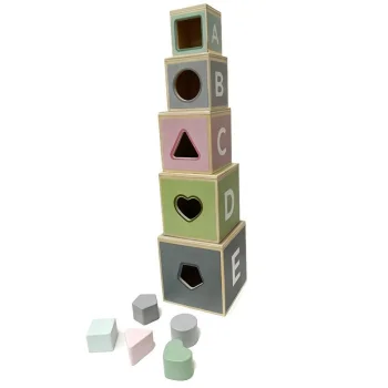 Wooden Stacking Blocks with Shape Sorter Nesting Toy for Toddlers