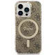 Guess 4G MagSafe dėklas telefonui iPhone 15 Pro, rudas