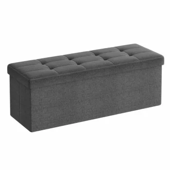 Foldable Upholstered Pouf with Storage, Dark Grey