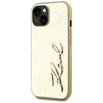 Karl Lagerfeld Wrinkled Metal Signature iPhone 15 Case - Gold