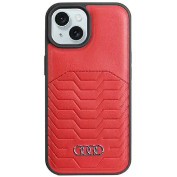 Audi dėklas iPhone 15 / 14 / 13 telefonams iš dirbtinės odos su MagSafe, raudonas