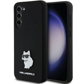 Karl Lagerfeld Samsung Galaxy S24+ dėklas Silicone Choupette Metal Pin, juodas