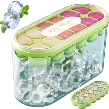 Silikoninė ledukų forma su indu ir dangteliu, žalia