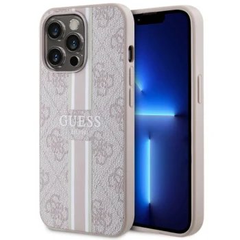 Guess dėklas iPhone 13 / 13 Pro 4G Printed Stripes MagSafe, rožinis