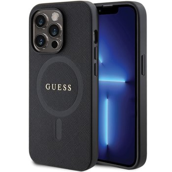 Guess Saffiano MagSafe dėklas iPhone 14 Pro Max telefonui, juodas