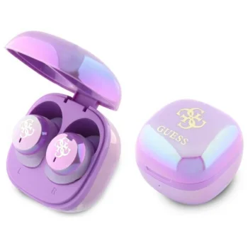 Guess 4G Printed Logo belaidės TWS ausinės su įkrovimo dėklu, Bluetooth 5.3, violetinės