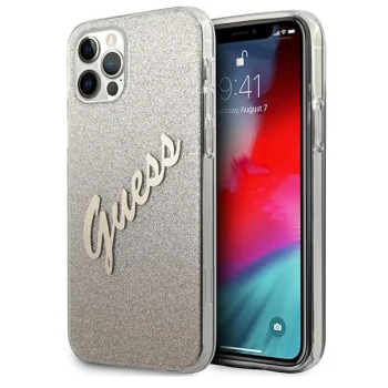 Guess iPhone 12 Pro Max Case Glitter Gradient Script, Gold