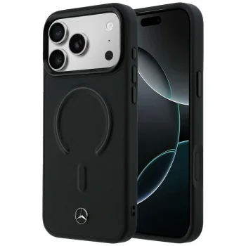 Mercedes Leather 3D MagSafe dėklas telefonui iPhone 17 Pro, juodas