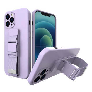 Dėklas su virvele ant kaklo iPhone 12 Pro Max, TPU, violetinis