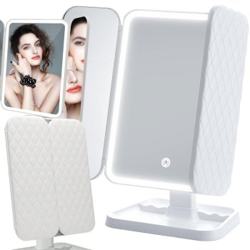 Folding Cosmetic Mirror with LED Lighting, White