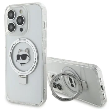 Karl Lagerfeld iPhone 15 Pro Case Ring Stand Choupette Head MagSafe, White