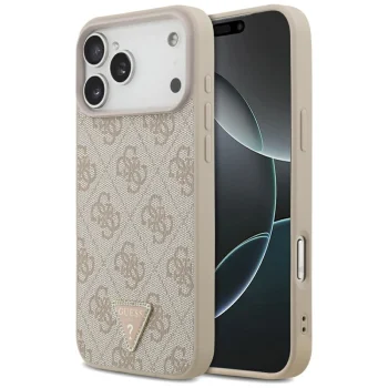 Guess Leather 4G Triangle Strass MagSafe dėklas iPhone 17 / 18 Pro Max, rožinis