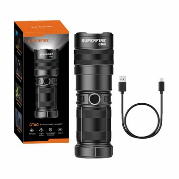 Superfire GT60 LED žibintuvėlis, 2600lm, USB-C, juodas