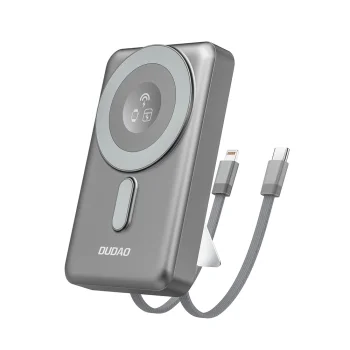 Dudao K29 10000mAh MagSafe išorinė baterija su stovu ir laidais, pilka