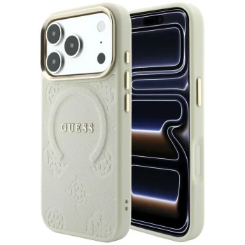 Guess Saffiano Peony & Ring MagSafe case for iPhone 18 Pro / 17 Pro, beige