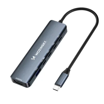 Wozinsky WHBC10Y4S 6-in-1 USB-C šakotuvas, aliumininis, pilkas