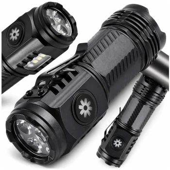 Įkraunamas taktinis LED žibintuvėlis su magnetu ir šonine šviesa, USB-C, juodas