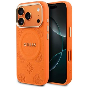 Guess Peony Hot Stamp MagSafe dėklas iPhone 17 Pro telefonui, oranžinis