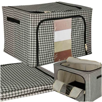 Bedding and Clothing Organizer with Frame, 66L, White Black