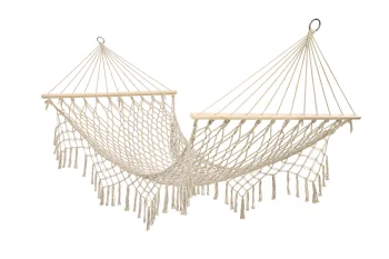 Brazilian Boho Garden Hammock with Fringes 200cm 150kg, Ecru