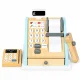 ECOTOYS wooden toy cash register with scanner and payment terminal