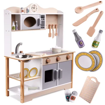 Vaikiška medinė virtuvėlė Lulilo Kuketo (MDF), 85 cm, su priedais