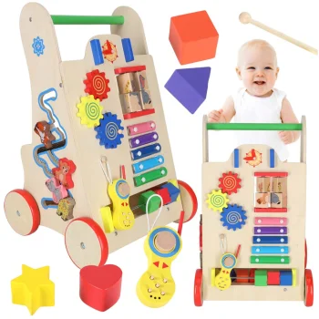 Medinė lavinamoji stumdoma vaikštynė Case 68064, 6-in-1
