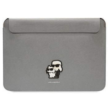 Karl Lagerfeld Saffiano Karl & Choupette dėklas nešiojamam kompiuteriui iki 16", sidabrinis