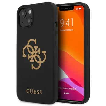 Guess GUHCP13SLS4GGBK Silicone 4G dėklas iPhone 13 mini, juodas
