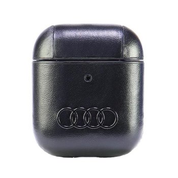 Audi Leather Big Logo dėklas, skirtas AirPods 1 / 2, juodas