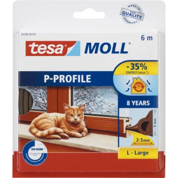 Tesa tesamoll P-Profile langų ir durų sandarinimo juosta 6 m x 9 mm, ruda